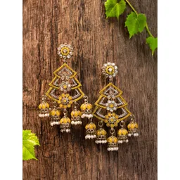 zarmar fashion Gold-Plated Artificial Stones Studded & Beaded Dome Shaped Jhumkas-picture-14