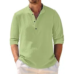 zartha Men's Casual Popcorn Fabric Shirt with Mandarin Collar | Full Sleeve Lightweight Textured Shirt | Soft & Breathable Stylish Smart Fit for Travel-picture-19