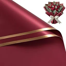 Zarwani - 5 Sheets Korean Style Waterproof Maroon Bouquet Wrapping Paper (58cm x 58cm, 60 Microns) | Golden Border Design, Giftwrap for Flowers & DIY Gift Wrapping Paper (5, Gold Border Maroon)-picture-19