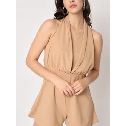 Zastraa Beige Halter Neck Gathers Playsuit image 4