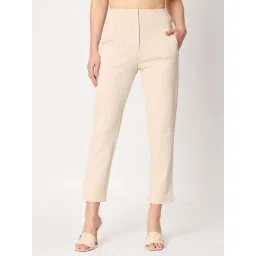 ZASTRAA Beige Solid Trousers-picture-16