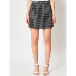 Zastraa Black & White Checked A-Line Mini Skirt-picture-23