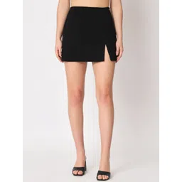 Zastraa Black Side Slit Scuba Mini Skorts-picture-29