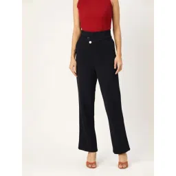 ZASTRAA Navy Blue Solid Trousers-picture-26