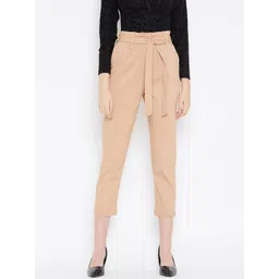 Zastraa Women Beige Slim Fit Solid Peg Trousers-picture-20