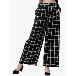 Zastraa Women Black Checked Relaxed Straight Leg Flared High-Rise Trousers-picture-14
