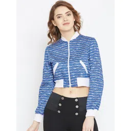 Zastraa Women Blue & White Striped Crop Sporty Jacket-picture-20