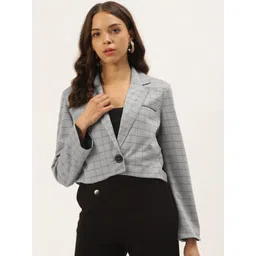 Zastraa Women Grey Checked Single-Breasted Blazer-picture-13