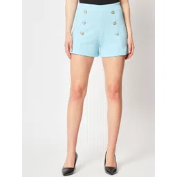 Zastraa Women Slim Fit High-Rise Yoga Denim Shorts-picture-10