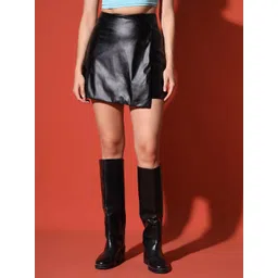zastraa Women Solid Skorts Black Skirt-picture-11