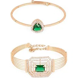 zaveri pearls Green Dazzling Cubic Zirconia Embellished Contemporary Kada Bracelet For Women-ZPFK18393 image 1
