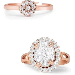 zaveri pearls Set of 2 Rose Gold Contemporary Cubic Zirconia Brass Adjustable Rings For Women-ZPFK11190 image 1