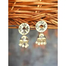 Zaveri Pearls Beige & Grey Enamel Beads Traditional Jhumki Earring-ZPFK16640-picture-22