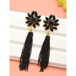 Zaveri Pearls Black & Gold Plated Floral Drop Earrings-picture-20
