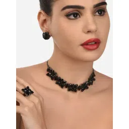 Zaveri Pearls Black Dazzling Stones Embellished Contemporary Necklace Earring & Ring Set-ZPFK12620-picture-13