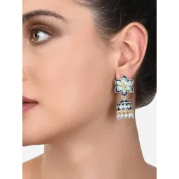 Zaveri Pearls Blue Meenakari Traditional Flower Jhumki Earrings-ZPFK14380-picture-21