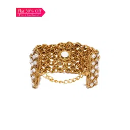 Zaveri Pearls Clear & Golden Alloy Broad Bracelet-image-2
