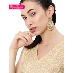 Zaveri Pearls Clear & Golden Alloy Chand Bali Earrings-image-15