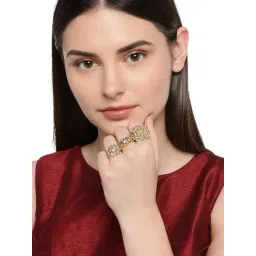 Zaveri Pearls Clear & Golden Alloy Cocktail Ring-image-9