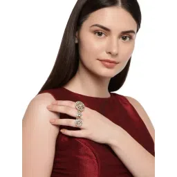 Zaveri Pearls Clear & Golden Alloy Cocktail Ring-image-10