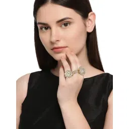 Zaveri Pearls Clear & Golden Alloy Cocktail Ring-image-4