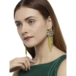 Zaveri Pearls Clear & Golden Alloy Dangler Earrings-image-28