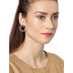 Zaveri Pearls Clear & Golden Alloy Stud Earrings-image-1