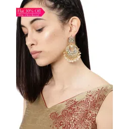 Zaveri Pearls Clear & Pearl White Alloy Chand Bali Earrings-image-14