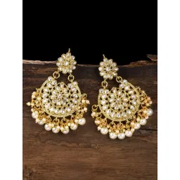 Zaveri Pearls Clear & Pearl White Alloy Dangler Earrings-image-0