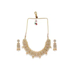 Zaveri Pearls Clear & Pearl White Alloy Necklace & Earring Set-image-21
