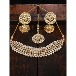 Zaveri Pearls Clear & Pearl White Alloy Necklace Set-image-22