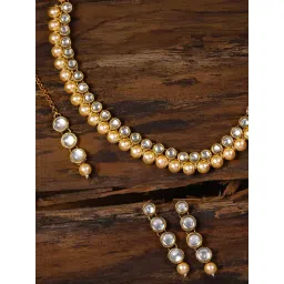 Zaveri Pearls Clear & Pearl White Alloy Necklace Set-image-27