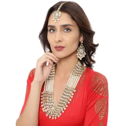 Zaveri Pearls Clear & Pearl White Alloy Necklace Set-image-19