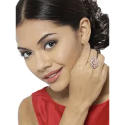 Zaveri Pearls Clear & Rose Gold Brass Cocktail Ring-image-6