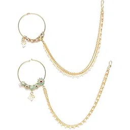 zaveri pearls Combo of 2 Enamelling & kundan With Chain Link Bridal Hoop Nose Ring For Women-ZPFK9587-picture-20