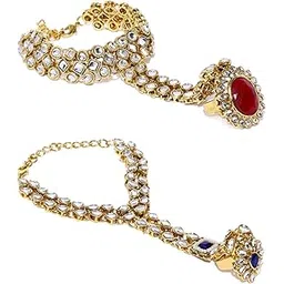 zaveri pearls Combo of 2 Rani Pink & Blue Stones Embellished Kundan Hand Harness Bracelets For Women-ZPFK21410-picture-47