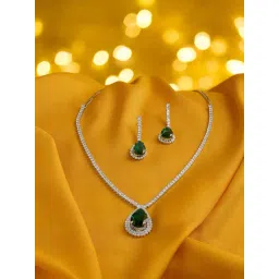 Zaveri Pearls Dazzling Green Stones Austrian Diamonds Contemporary Necklace & Earring Set-picture-33
