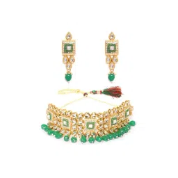Zaveri Pearls Enamelling Green Beads & Kundan Choker Necklace & Earring Set-ZPFK9565-picture-41