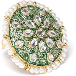 zaveri pearls Enamelling Green Kundan & Pearls Traditional Adjustable Finger Ring For Women-ZPFK9621-picture-33