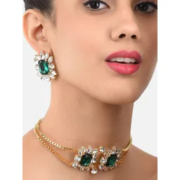 Zaveri Pearls Gold-Plated & Green Crystal Shine Stone Studded Jewellery Set-picture-38