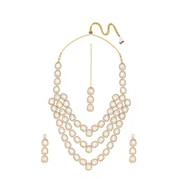 Zaveri Pearls Gold Plated & Stone Studded Austrian Diamonds Layered Jewellery Set-picture-34