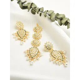 Zaveri Pearls Gold-Plated & White Kundan Stone Studded & White Beaded Jewellery Set-picture-33