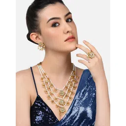 Zaveri Pearls Gold-Plated & White Kundan-Studded & Pearl Beaded Jewellery Set-picture-23