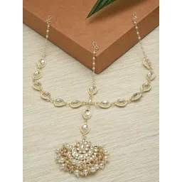 Zaveri Pearls Gold-Plated & White Kundan-Studded & Pearl Beaded Jewellery Set-picture-20