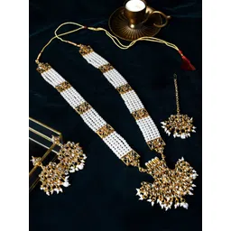 Zaveri Pearls Gold Plated & White Kundan Studded Jewellery Set image 2