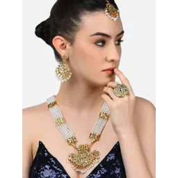Zaveri Pearls Gold-Plated & White Kundan-Studded Pearl Beaded Jewellery Set-picture-19