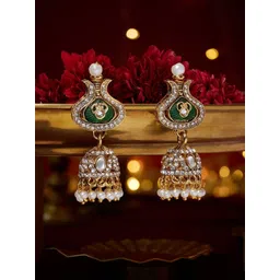 Zaveri Pearls Gold-Plated Artificial Stones Studded & Pearls Beaded Dome Shaped Jhumkas-picture-35