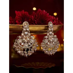 Zaveri Pearls Gold-Plated Artificial Stones Studded & Pearls Beaded Floral Drop Earrings-picture-39