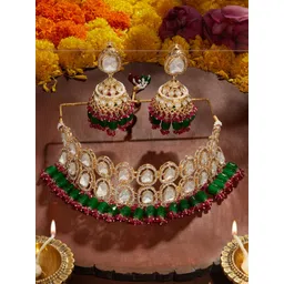 Zaveri Pearls Gold-Plated Artificial Stones Studded & Pearls Beaded Jewellery Set-picture-36