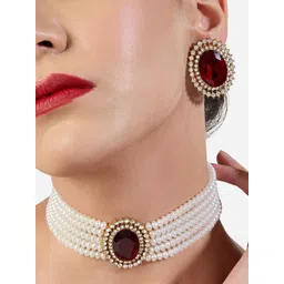 Zaveri Pearls Gold-Plated Austrian Diamond-Stone Studded & Beaded Jewellery Set-picture-13